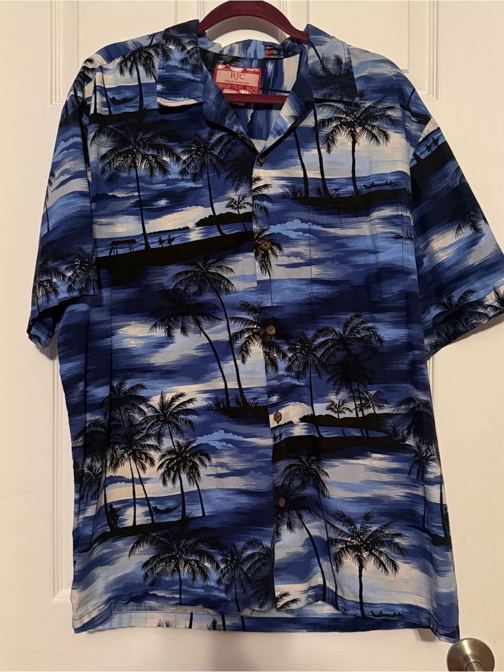 RJC Men’s Blue Tropical Print Short-Sleeve Button-Down Shirt